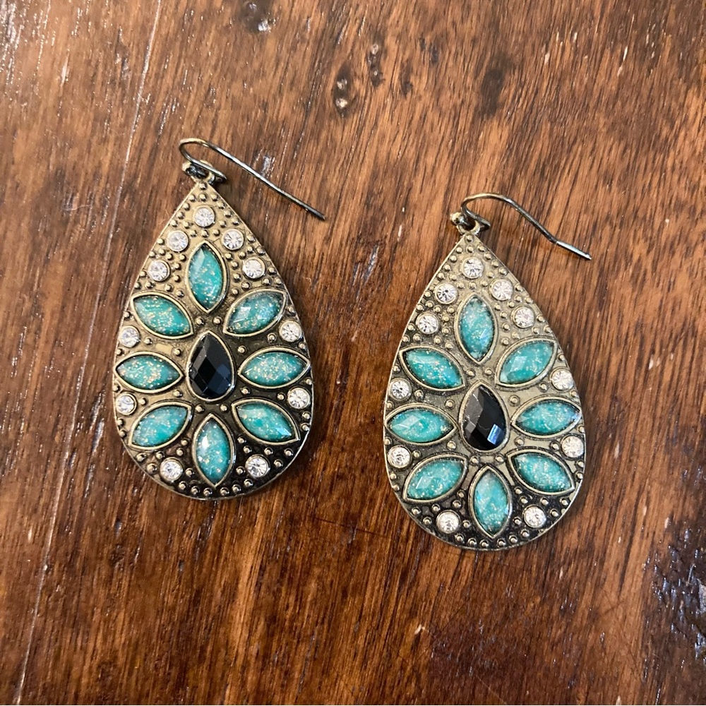 Teardrop Gold and Turquoise Drop Earrings
